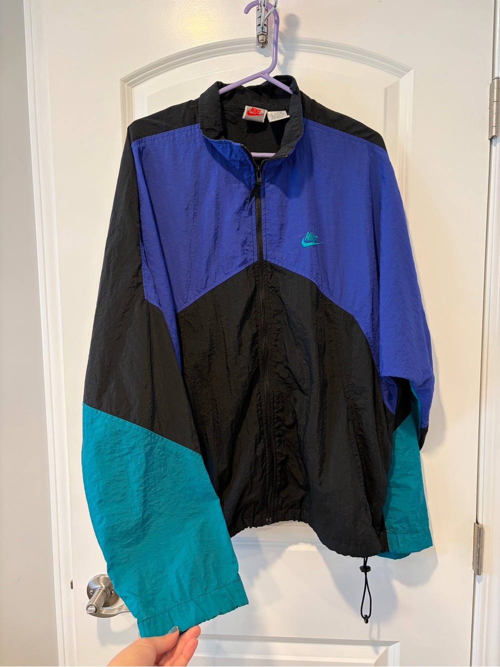 Vintage Nike Men’s Colorblock Windbreaker Jacket - Black, Royal Blue & Teal